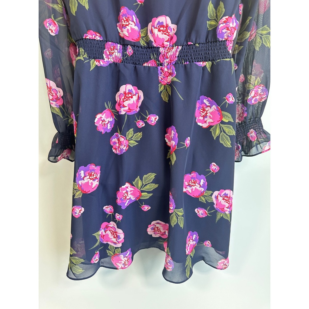 Maison Jules Navy Floral Dress Flowy Smocked Romantic Boho Chic Travel Large NWT - Picture 13 of 16